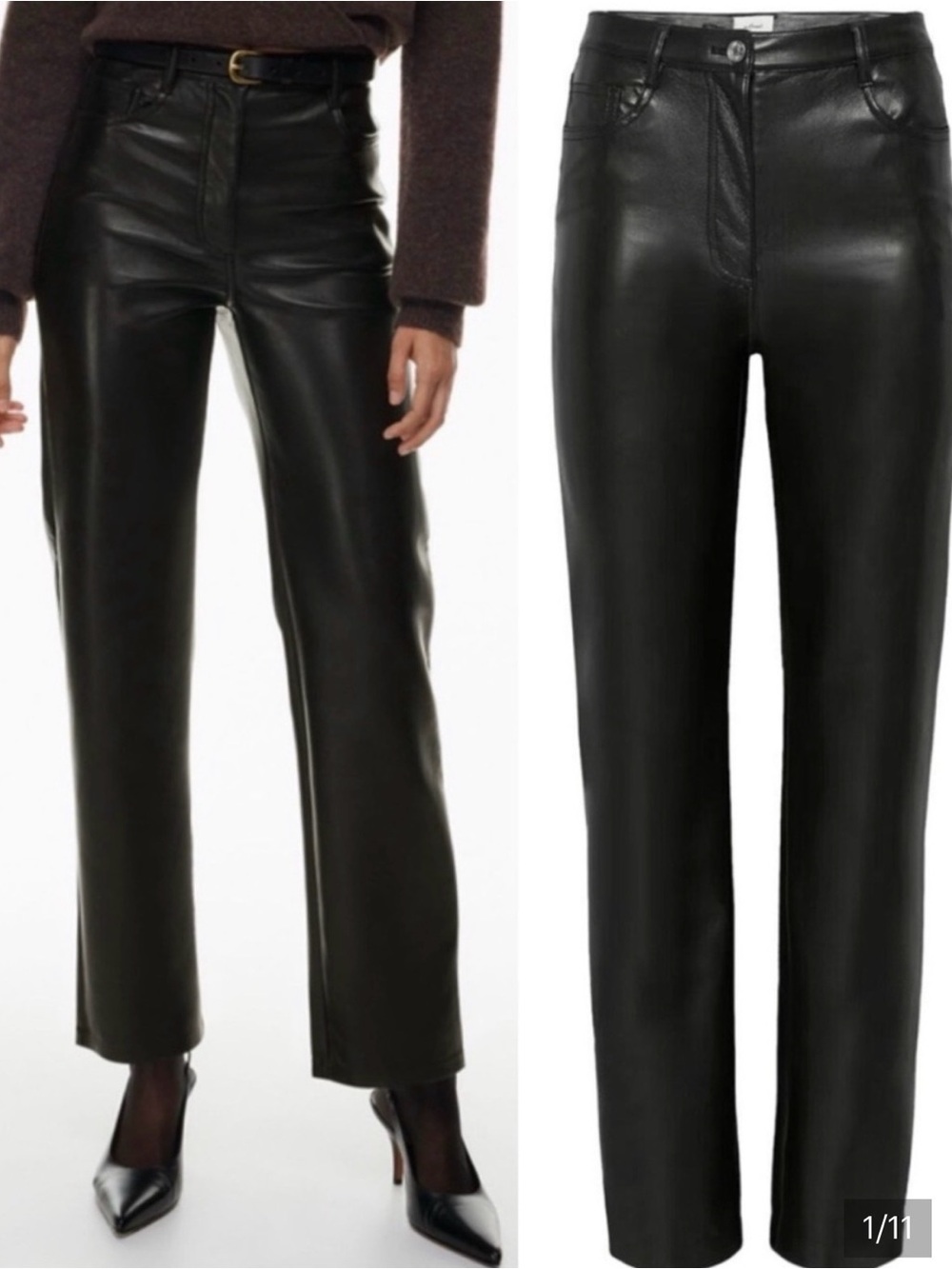 Aritzia Wilfred Melina NWOT Black Faux Leather Straight-Leg Pants 6